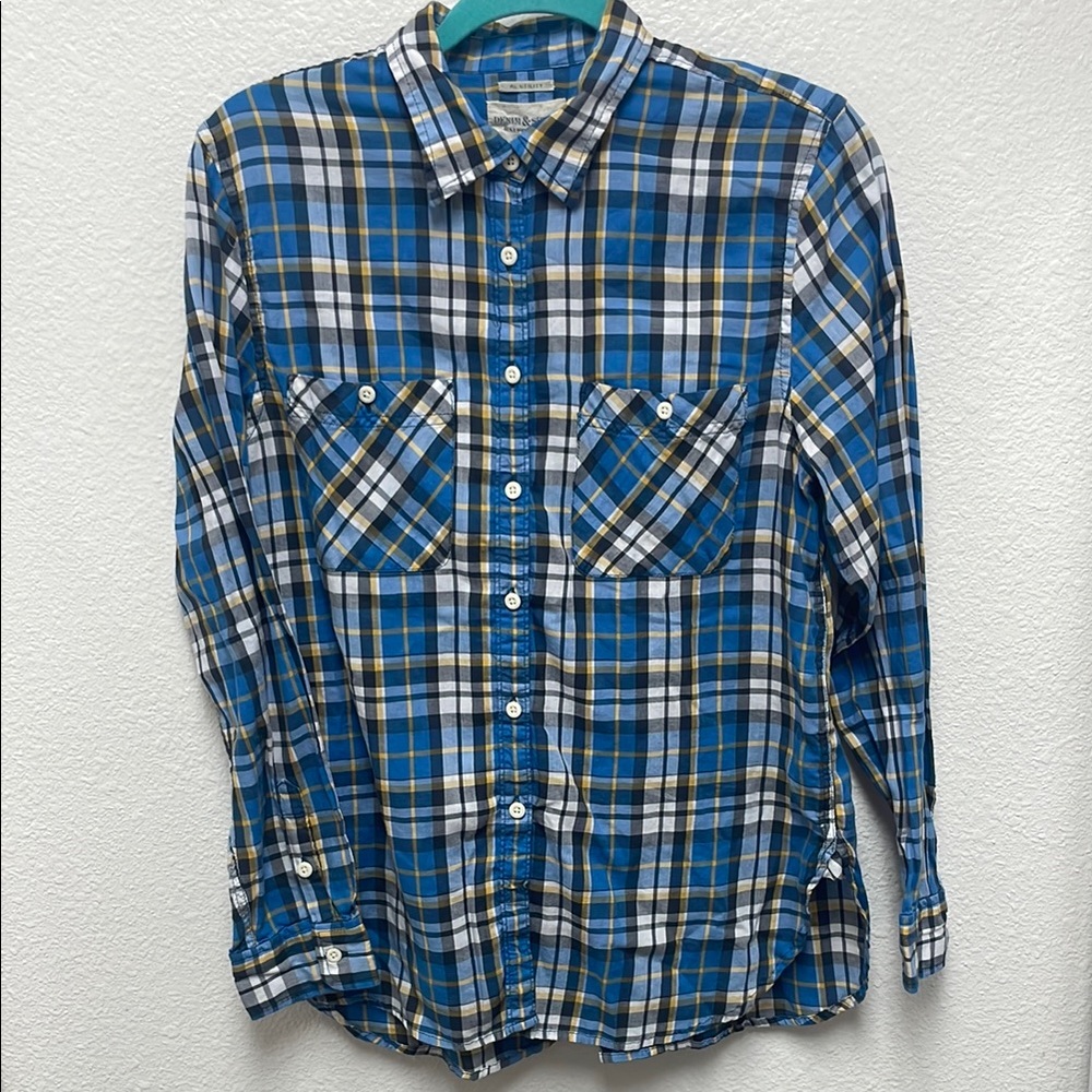 Ralph Lauren Denim Supply Utility Junior’s Large Blue White Plaid Button Shirt